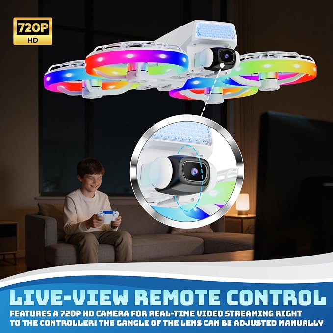Contixo F27 Halo Mini Foldable Drone with 4.3" Screen Remote – 720P HD Dual Camera, LED Lights, Optical Flow Hover, One-Key Takeoff/Landing, 360° Stunts, 350 ft Range, Beginner Drone