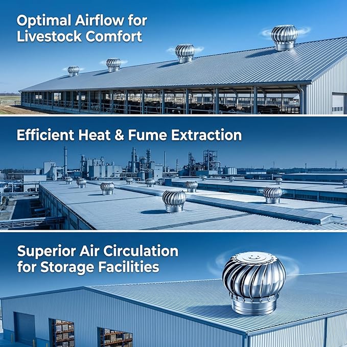 Stainless Steel Turbine Roof Ventilator, 7.9 Inch | 304 Grade Metal, Wind Turbine Cap, Attic Exhaust Vent, Rainproof, Silent Operation