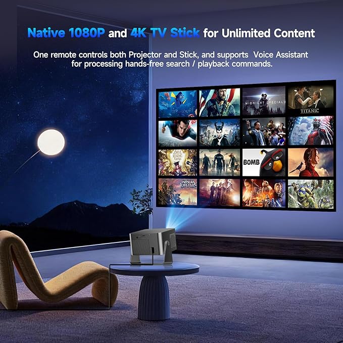 Magcubic Smart Projector 4K Support, Portable Projector with Wifi and Bluetooth, TV Stick Built-in, Auto Focus & Obstacle Avoidance, 650 ANSI, Voice Control, Home Theater Movie Proyector Outdoor