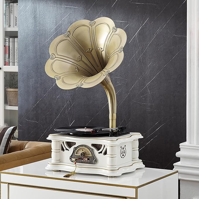 Gramophone Record Player Vintage,Retro Phonograph Vinyl Record Player,Horn Vinyl Tocadiscos DJ Turntable,Decorative Gramophone Speaker with USB Audio for Home/Villas/Restaurants/Parties/Classical Fans