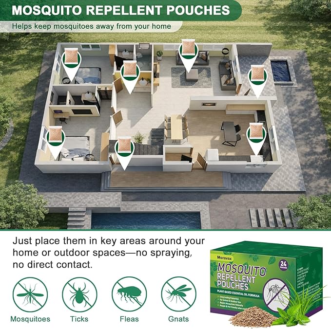 Mosquito Repellent Outdoor Patio, Natural Mosquito Repellant Indoor for Bedroom, Living Room, Patio, Camping, Garages, Safe for Kids and Pets (24 Packs)