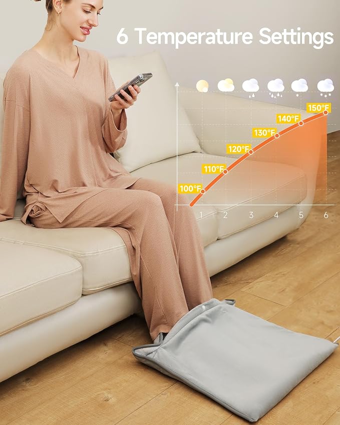 Foot Warmer, ALLJOY Electric Heated Foot Warmers for Women and Men Under Desk Fast Heating Pad for Foot with 6 Heat 4 Timer Settings Foot Warmer for Bed (Small)
