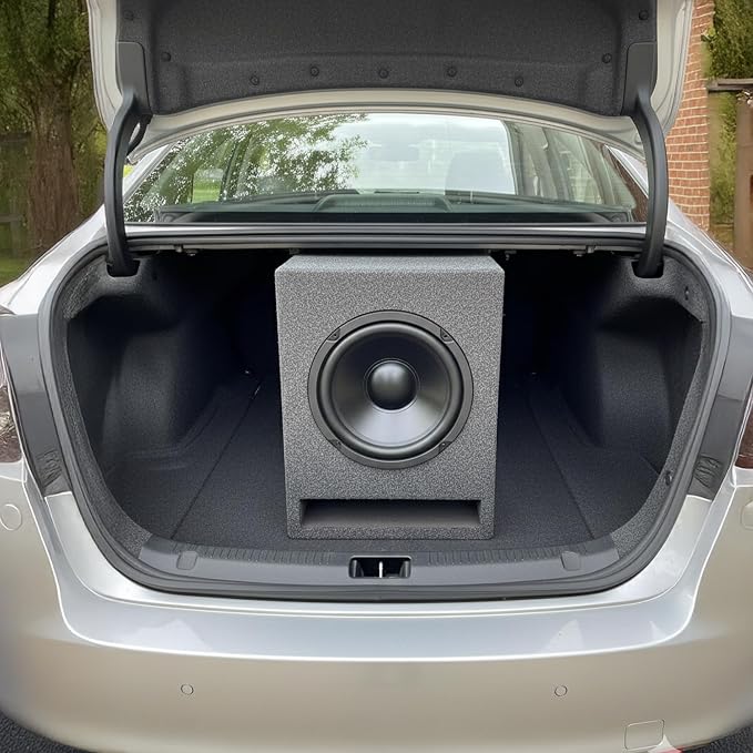 QPower Single 10-Inch Vented Unloaded Subwoofer Speaker Box – Solid 5/8-Inch MDF Car Audio Box with Charcoal Carpet Covering
