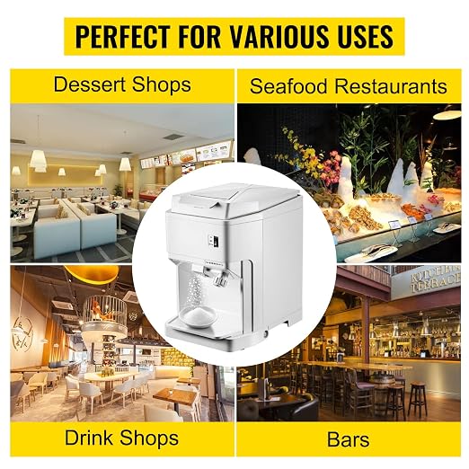 VEVOR Ice Shaver Machine Electric, Snow Cone Machine Commercial 265 LBS/H, Shaved Ice Machine w/Ice Hopper & Lid, 250W Ice Crusher w/Drain Pipe Tabletop Shaved Ice Maker w/Adjustable Fineness White