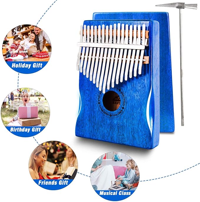 EASTROCK Kalimba Thumb Piano 17 Keys Portable Mbira Finger Piano with Waterproof Protective Case Kalimba Gifts for Adults Beginners Professional (Blue Mahogany Hand Rest)