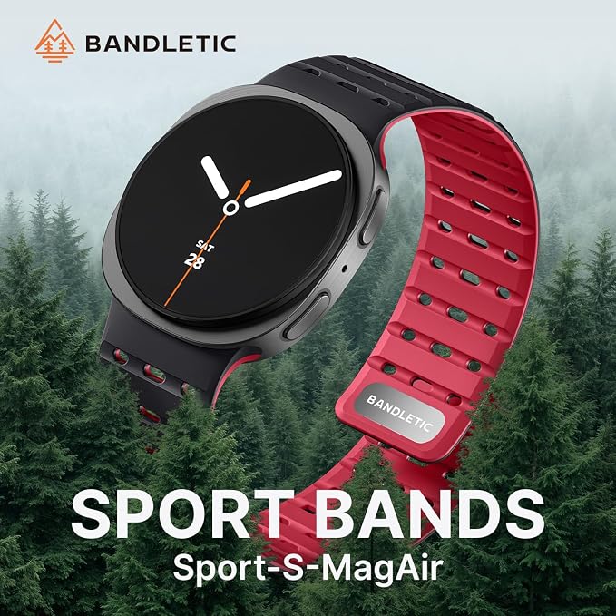Bandletic Magnetic Silicone Band Compatible with Samsung Galaxy Watch 8 40mm 44mm / Watch 8 Classic 46mm 2025, No Gap Soft Breathable Replacement Strap for Men Women, Black/Red
