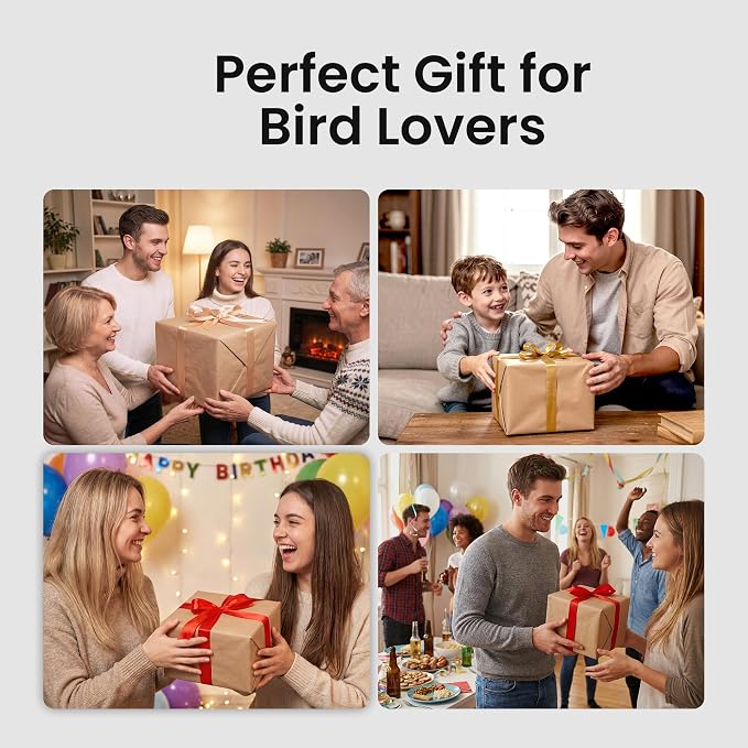 HEAPETS Bird Feeder with Camera Solar Powered, 3K HD Video, AI Bird Recognition, Auto Capture with Instant Notifications, IP65 Weatherproof, Gifts for Fathers Day, Brown