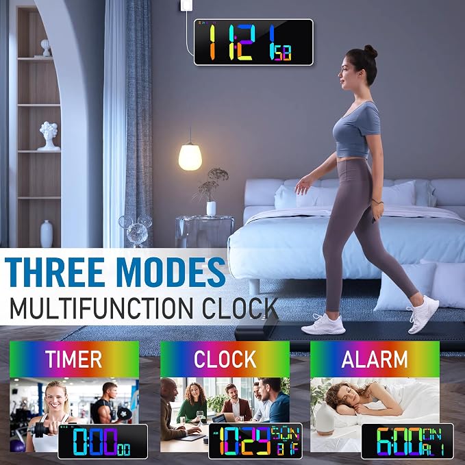 Large 13.7" LED Digital Timer（5''Nunmber）, 11 Color Changing, Count Up/Down Timer with Remote Control, Adjustable Brightness Wall Clock for Home, Office, Gym, Elderly, Auto DST