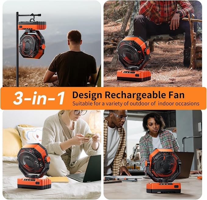 Doublepow 20000mAh Camping Fan with LED Light, Rechargeable Portable Table Fan, Upgrade with Remoter & Hook Auto-Oscillating Digital Display 5 Speeds & Timer, for Outdoor, Travel, Picnic, Power Outage