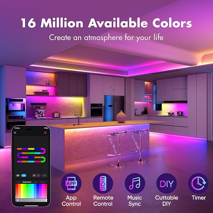LED Strip Lights 50FT, Smart IC RGB Segmented DIY Color Changing, Rainbow Chasing Effects, WiFi App/Voice Control, Music Sync, Works with Alexa & Google Assistant, LED Lights for Bedroom Decor