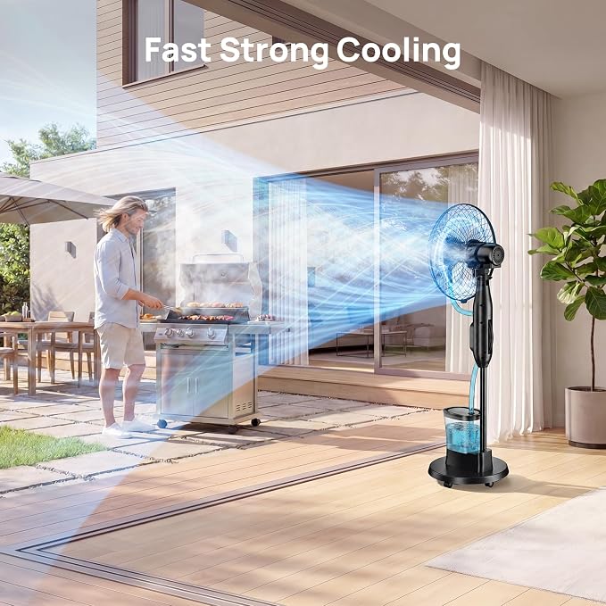 Standing Fan, 16'' Humidifier Fan - Misting Fan, Fan for Bedroom Oscillating Pedestal Fan with 3 Modes 9 Speeds 7H Timer for Daily Indoor Cool - 2026 Model