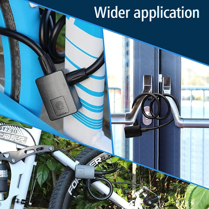 MYPIN Bluetooth Fingerprint Bike Lock, Anti-Theft, Waterproof, 1M Cable, IP65, Combination Lock, Fingerprint & Bluetooth Unlock, Heavy Duty