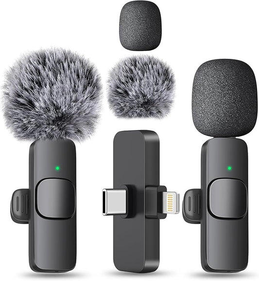 MAYBESTA Wireless Mini Microphone for iPhone, Android Phone - 2 Pack Lavalier Lapel Mic for Audio Video Recording - Clip on Content Creator Microphones for YouTube Tiktok Podcast Vlogging