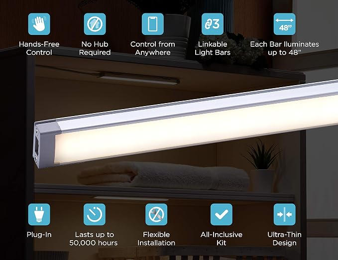 PureOptics LED Works with Alexa Smart Under Cabinet Lighting, Adjustable LEDs, 24" Bar, White