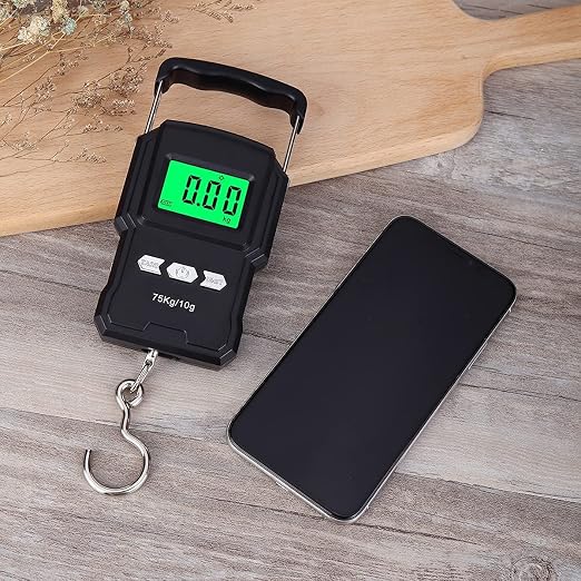 Bonano Fishing Scale with Built-in Lithium Battery and Tape Measure, Micro-USB Interface, Backlit LCD Display 165lb/75kg Hanging Scale Digital Weight. Men's Fishing Gift and Luggage Scale for Travel.