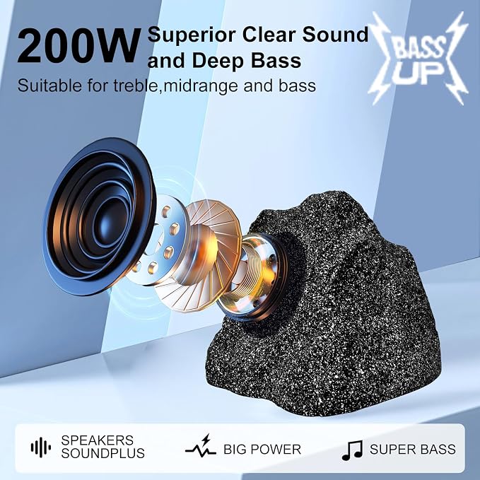 STUDIOFINIX 4 Inches Bluetooth Rock Speakers Outdoor Waterproof, 200W Powerful Bass & All Weather, for Backyard Garden Pool Deck BBQ Porch (Pair)