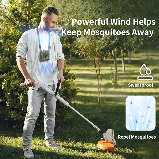 Socool 10000mAh Portable Waist Fan Clip on Wearable Belt Personal Fan Rechargeable Battery operated With 5 Speeds & Flashlight Neck Fan Hands-Free 40H Cooling For Outdoor Camping Travel (Green)