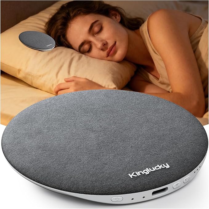 Kinglucky Pillow Speaker for Sleeping, Ultra-Thin Bluetooth 6.0 Under Pillow White Noise Sound Machine for Side Sleepers, Auto Shut-Off, Rechargeable, Travel Portable, Black Grey