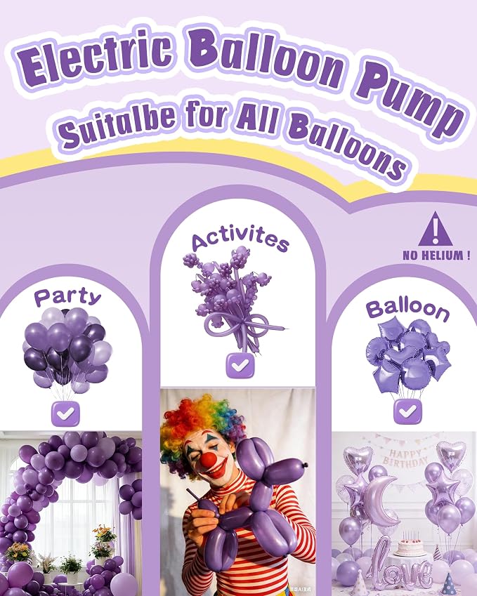 Portable Balloon Pump Electric, Rechargeable Cordless Balloon Pump Inflator for All Balloons, Latex 260q Foil Mylar Balloon Inflation, Quick-Fill Inflator& Deflator for Inflatables,Purple