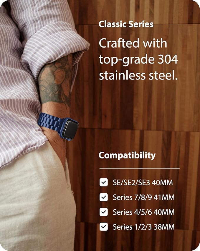Fullmosa Metal Band Compatible with Apple Watch Bands 41mm 40mm 38mm, iWatch Band with Case for Apple Watch Series 9 8 7 6 5 4 3 2 1 SE3/2/1, Blue