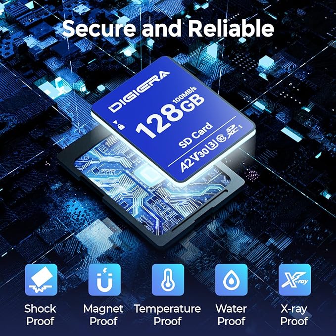 DIGIERA 128GB CS100 SDXC UHS-I Memory Card - up to 100MB/s, C10, U3, V30, 4K UHD, SD Card for Computers, Digital Cameras, Home Theatre Devices, Car Navigation Systems (2 Pack)