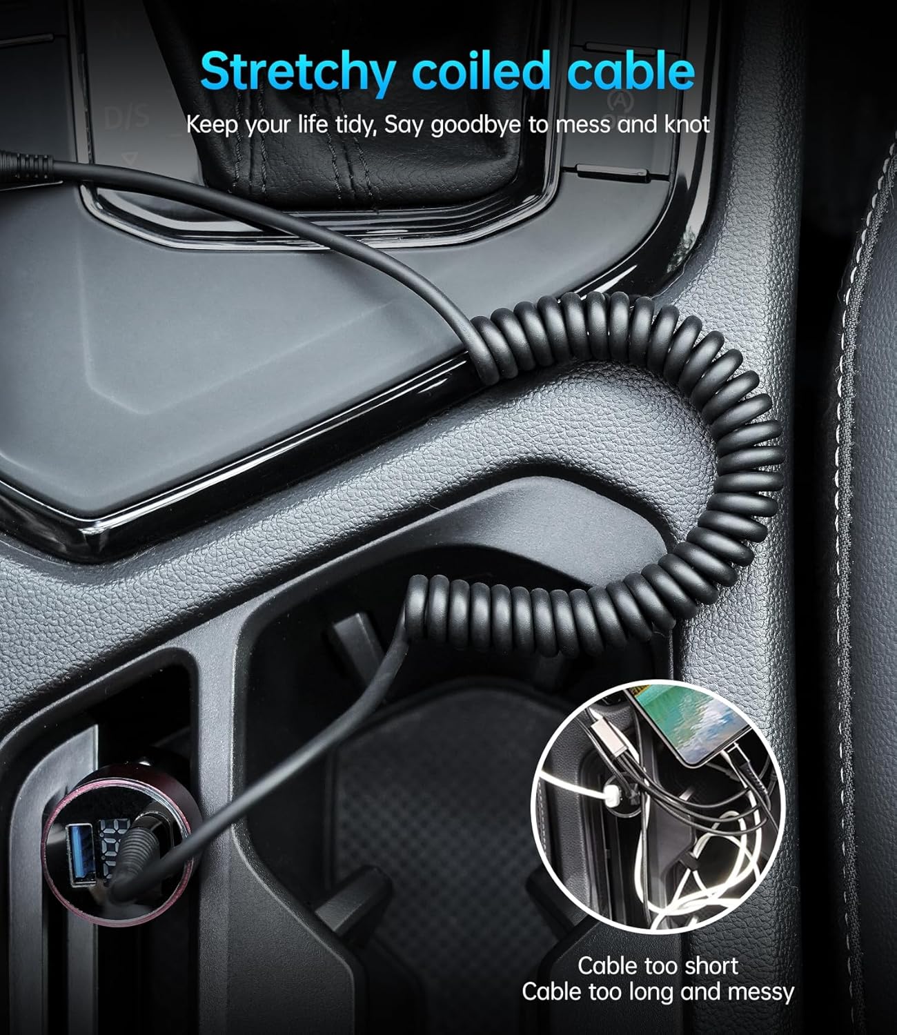 USB C Cable Fast Charging, 2Pack 3ft Coiled USB A to USB C Charge Cable for Car, USB-C Charging Cord Compatible with iPhone 16/15/Pro Max/Plus/Samsung Galaxy S20 S10 and More Type C Devices-Black