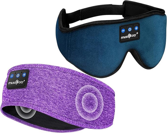 MUSICOZY Sleep Headphones Bluetooth Headband Sleeping Headphones Eye Mask, Wireless Music Sleep Earbuds Earphones for Side Sleepers Men Women Travel Cool Tech Gadgets Unique Gifts, Pack of 2