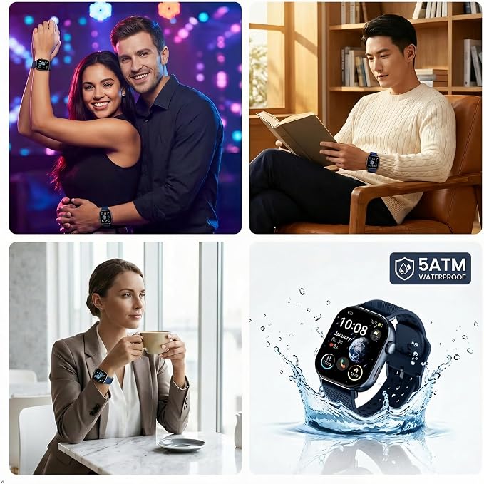 2026 Distance & Pace GPS Running Watch for Runners - Call & Text, AMOLED Large Screen, 50m Waterproof Swimming, Calorie & Step Counter, 2 Bands, Long Battery, for Seniors Men Women（Blue）