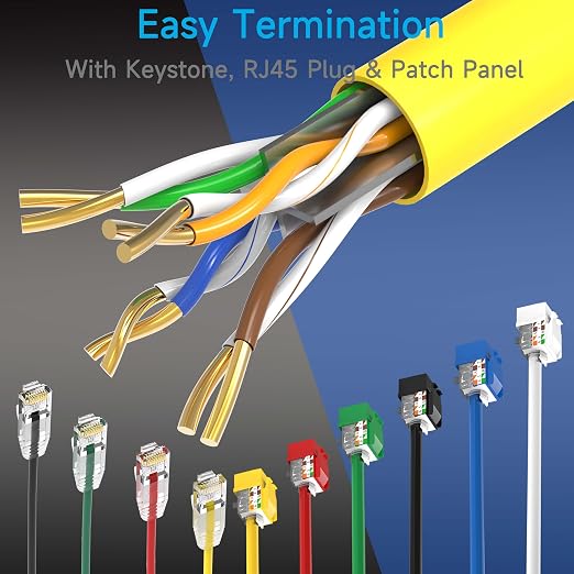 Cat6 Ethernet Cable 1000FT Channel Test Pass, Cat6 1000ft Ethernet Cable 23AWG Solid CCA, Cat6 Cable 550MHZ 10G with Easy Pull Box Yellow