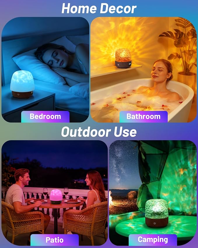 Waterproof Rechargeable Shower Lamp with Bluetooth Speaker for Bathroom,Shower Light with Adjustable 15 Color Wave Projector for Bathtub,Portable Table Lamp for Indoor/Outdoor Decor