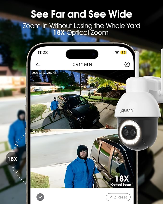 ANRAN AOV 24/7 Recording Solar Security Camera Outdoor,5MP WiFi Surveillance Wireless Cameras with 360° View, AI Auto Tracking, Color Night Vision, Compatible with Alexa