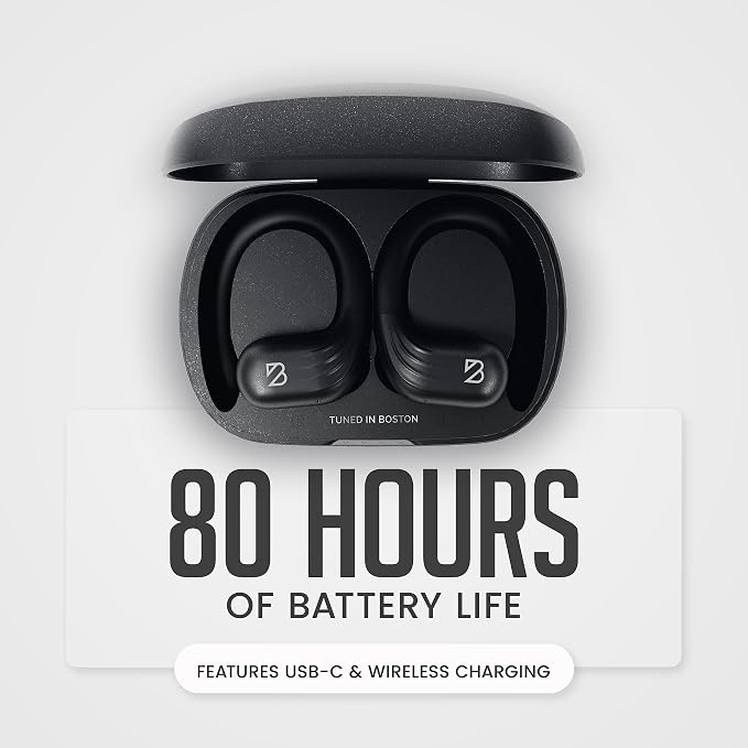 Back Bay Audio Runner 60 Wireless Running Earbuds, 80 Hour Long Battery Life Over the Ear Earbuds with EarHooks, Wrap Around Earphones Wireless Bluetooth Earphones with Microphone, in Ear Headphones