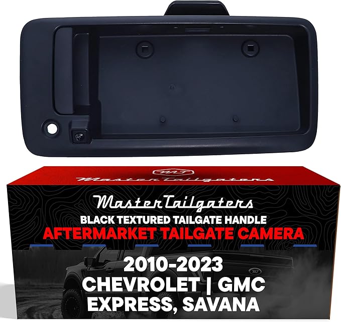 Master Tailgaters Black Cargo Door Van Handle with Backup Camera Replacement for Chevrolet Express/GMC Savana (2010-2023) | IP68 Waterproof | Parking Grid Lines Available | Easy to Install
