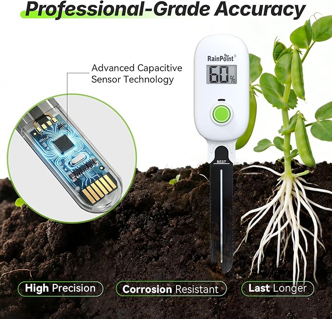 RAINPOINT Smart Digital Wireless Plant Moisture Meter Houseplant Indoor,WiFi Hub Needed,Capacitive Probe,Leave-in Soil Hygrometer Sensor,Real-time Monitor Humidity Tester Outdoor Gardening