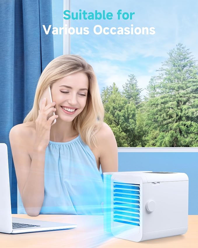 Portable Air Conditioners Fan: Evaporative Mini Air Cooler with 7 Color Night light - USB Personal Air Cooler Desktop Ac Unit for Bedroom Room Office Home (Cream White)