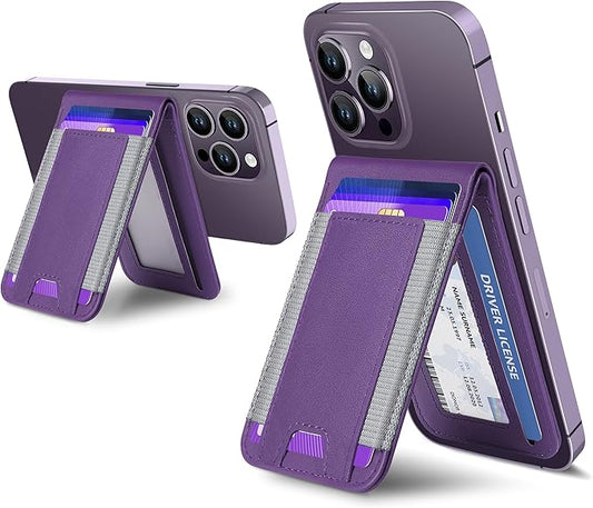ExtreLife 2-in-1 Magsafe Wallet, Adjustable Phone Stand, Open ID Window, Magnetic Wallet for iPhone 17/16/15/14 Pro Max/14 Pro/14/14 Plus/13/12 Series, 9 Cards Holder, Vegan Leather, Purple
