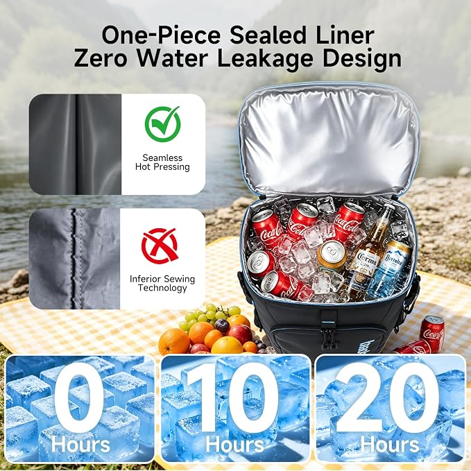 Backpack Cooler Insulated Leak Proof 33/49 Cans, 2 Insulated Compartments Thermal Bag, Portable Lightweight Beach Travel Camping Lunch Backpack for Men and Women