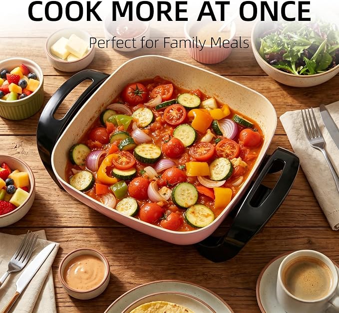 12'' Ceramic Nonstick Electric Skillet with Tempered Vented Glass Lid, Scratch-Resistant Surface, Cool-Touch Handles, Removable Easy-to-Clean, 120V 1200W 60Hz, Pink