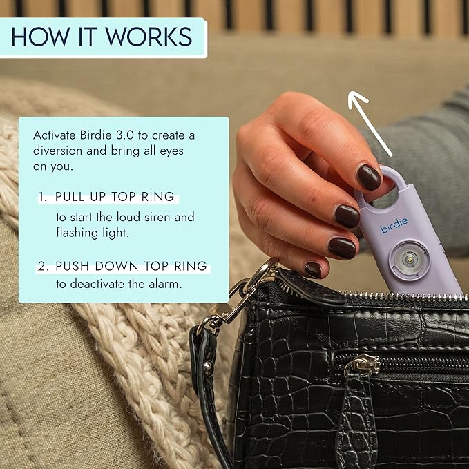 She’s Birdie 3.0 New Version – The Original Personal Safety Alarm for Women by Women–Loud Siren, Flash Light and Rechargeable Battery in a Variety of Colors (Lavender Purple)