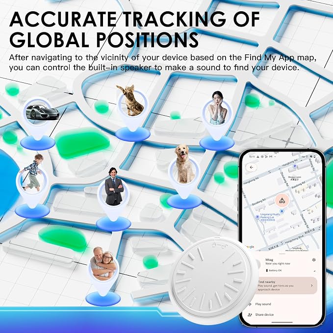 GPS Tracker for Vehicles Real-Time Mini Tracker Device for Vehicles, No Monthly Fee Subscription No SIM Card Required(Available for Android and iOS) 2 Pack