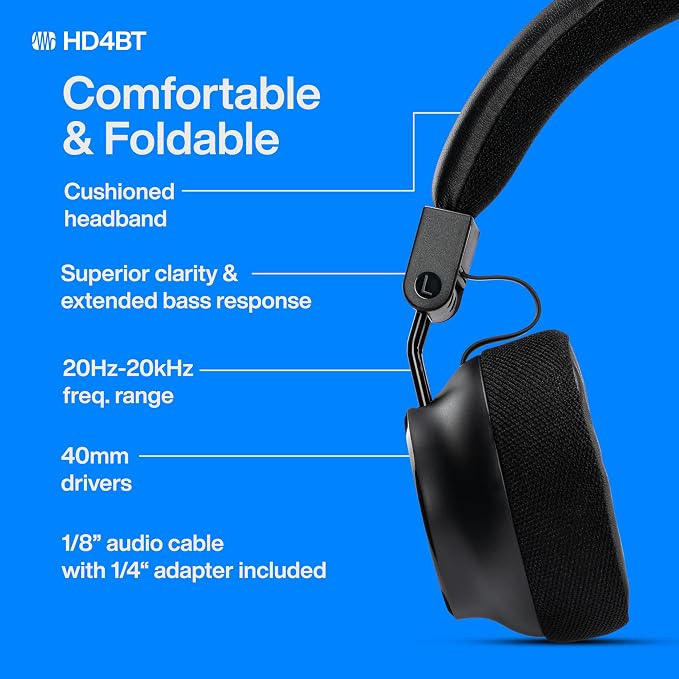 PreSonus Eris HD4BT — Over-Ear Closed-Back Wireless Headphones, Bluetooth, ANC Noise Cancelling, Up to 60 Hours Battery Life, Studio Headphones for Mixing, Monitoring, Recording, Eclipse Black