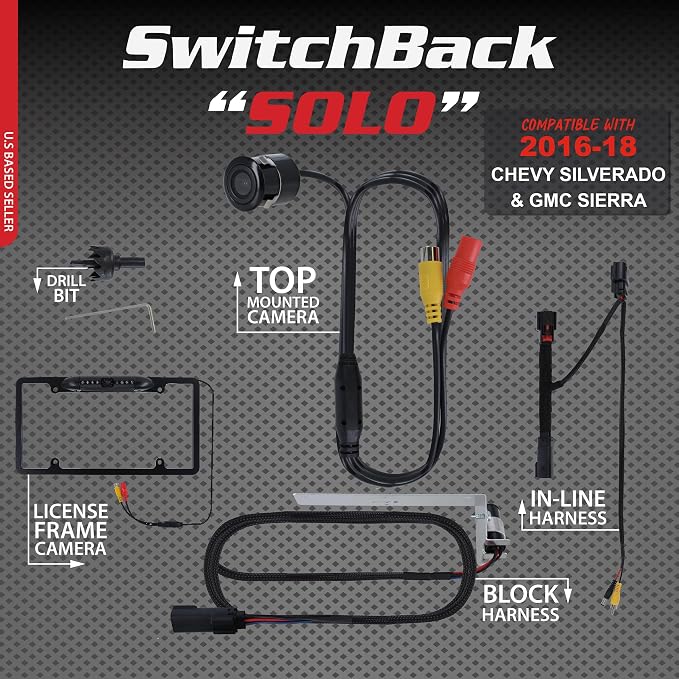 Switchback Solo Down Tailgate Backup Camera for Truck – Back Up Camera Plug & Play (Chevy, Chevy Silverado or GMC Sierra 2016-18)