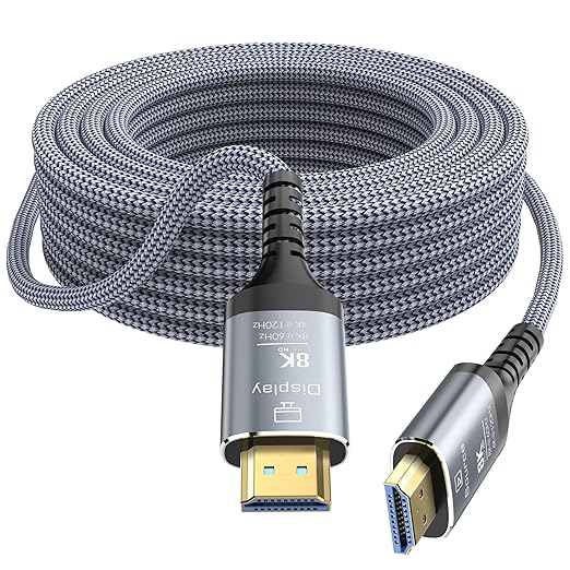 8K Fiber Optic HDMI Cable 40FT, 48Gbps Ultra High Speed Long HDMI 2.1 Cord Braided 8K@60Hz 4K@120Hz HDR10/HDCP2.2&2.3/eARC/3D Compatible for PS5, Xbox, HDTV, Laptop, Monitor