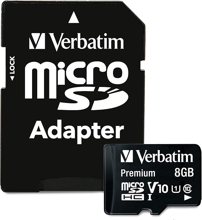 Verbatim 8GB Premium microSDHC Memory Card with Adapter UHS-I V10 Class 10 Supports Full HD (1080p) U1 Speed Rated Up to 80MB/s Read Speed