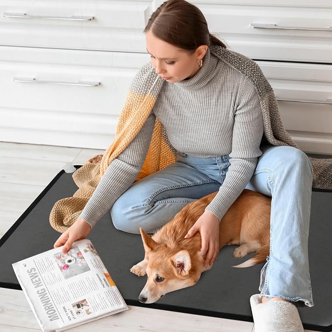 QOUBAI PVC 110V Heated Floor Mat Heater for Foot Warmer Under Desk 31.5 x 20 Inch Electric Heating Pad Energy Saving Carpet Pad Indoor Floor Heated Rug for Home Office Bathroom House Black
