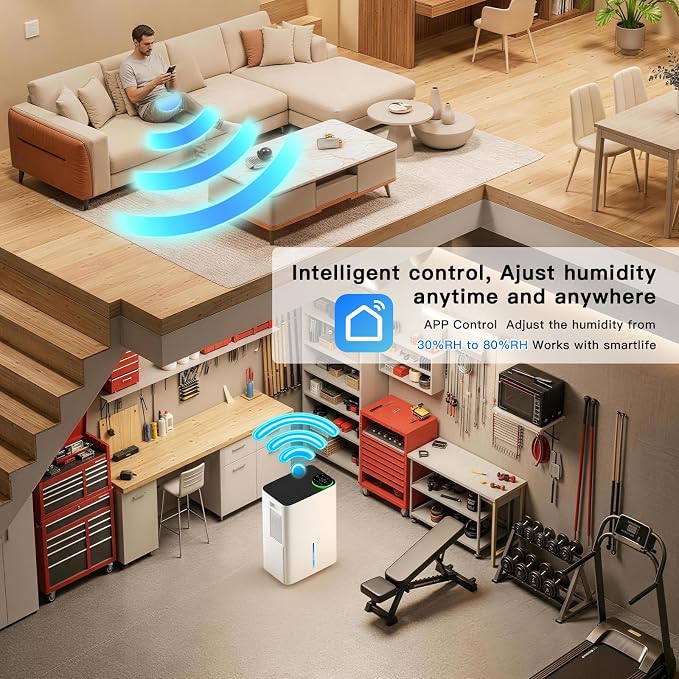 28.5 Pint Compressor Dehumidifier for Basement/Bathroom/Bedroom – 1500 Sq.Ft, WiFi/APP Control, Auto Defrost, Drain Hose, Child Lock & Laundry Drying