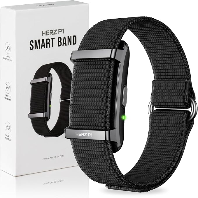 Herz P1 Smart Band Bracelet - Health Wristband Fitness Tracker for Heart Rate, Sleep, Stress, Track Steps, Activity & Body Temperature, 30 Days Battery, Subscription Free App, 1ATM Water Resistant