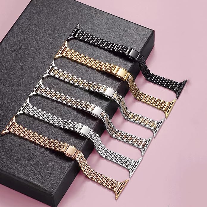 Slim Metal Band Compatible with Apple Watch Bands for Women, Series 11/10/9/8/7/6/5/4/3/2/1/SE, 46/42mm (S11/10), 45/44/42mm, 41/40/38mm Stainless Steel Bracelet