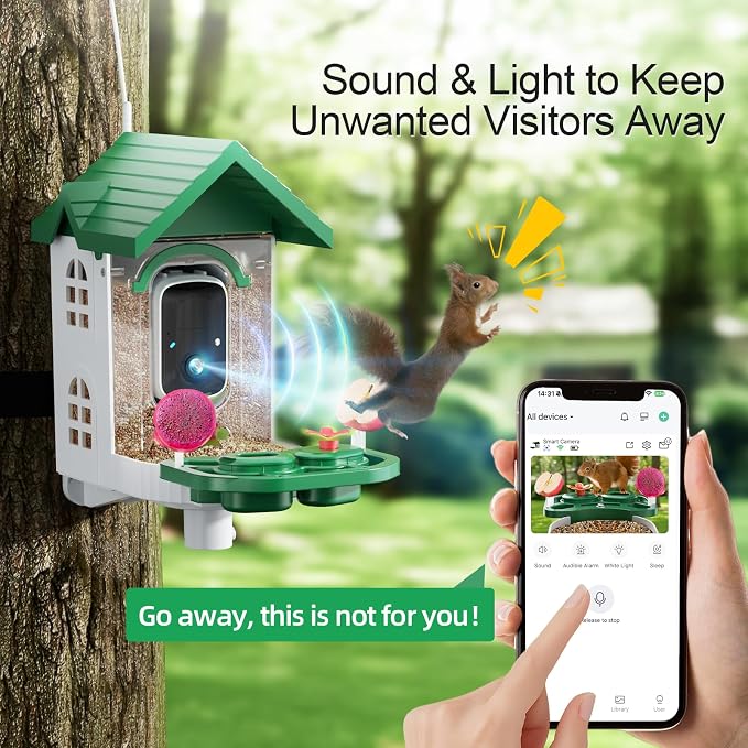 SV3C Bird Feeder with Camera Solar Powered, Smart Camera Bird Feeder with AI Identify BirdSpecies, Instant Alerts, 2K HD Video, Various DIY Addons, 2.4G WiFi, Gift for Mom Dad and Birdlover (Green)