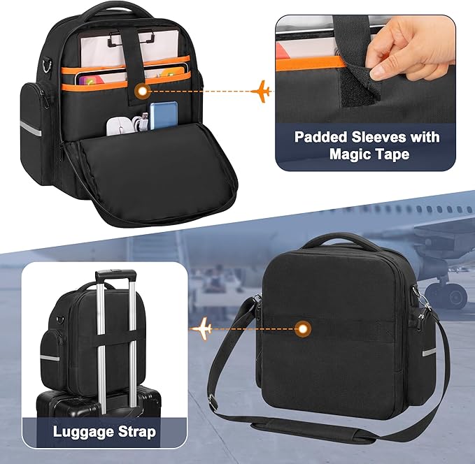 Damero Pilot Headset Bag, Aviation Headset Pilot Bag, Flight Bag for Aviation Headset, Kneeboard, iPad and More, Black, Patent Design